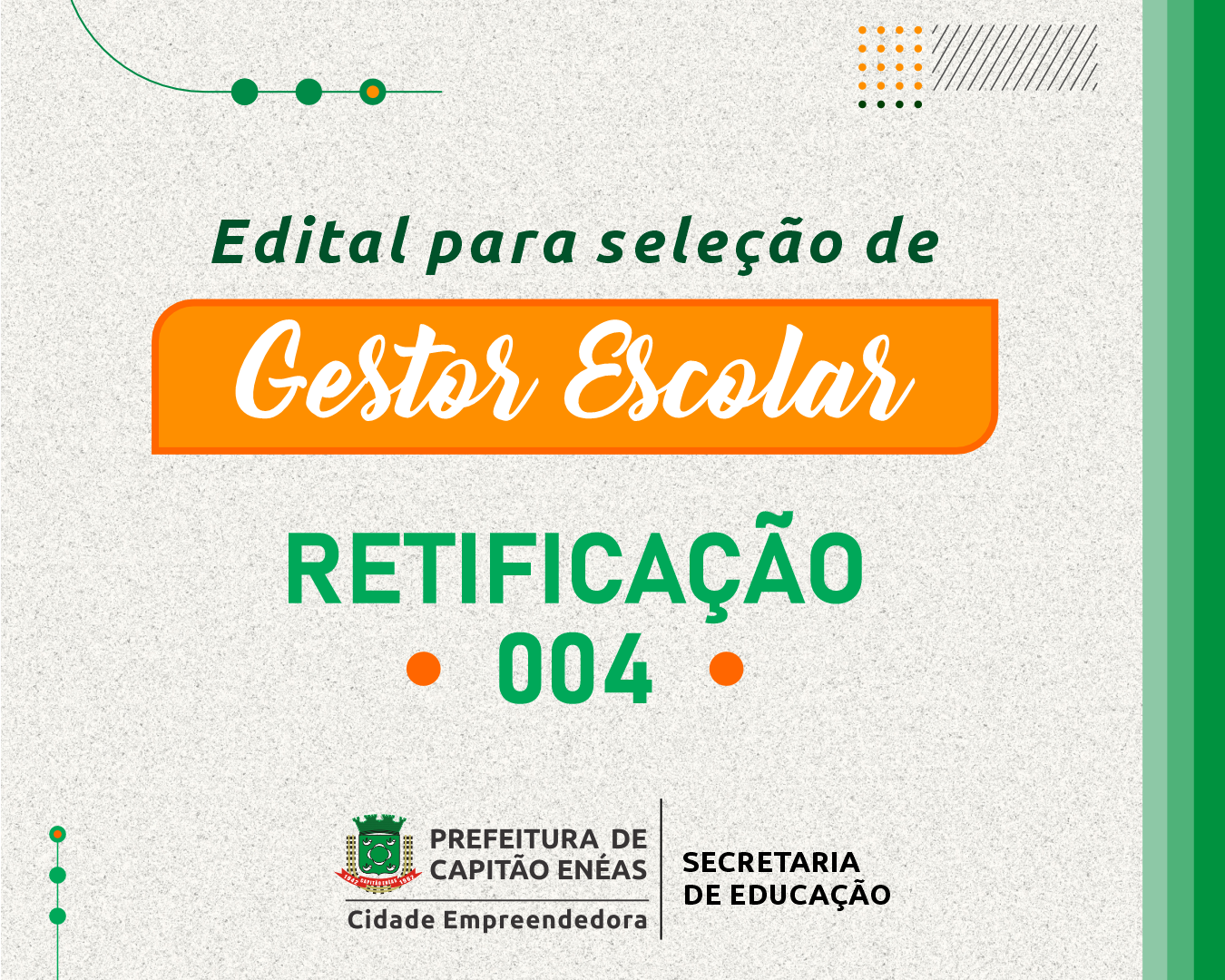 RETIFICAÇÃO 004 – EDITAL 001/2023 GESTOR ESCOLAR