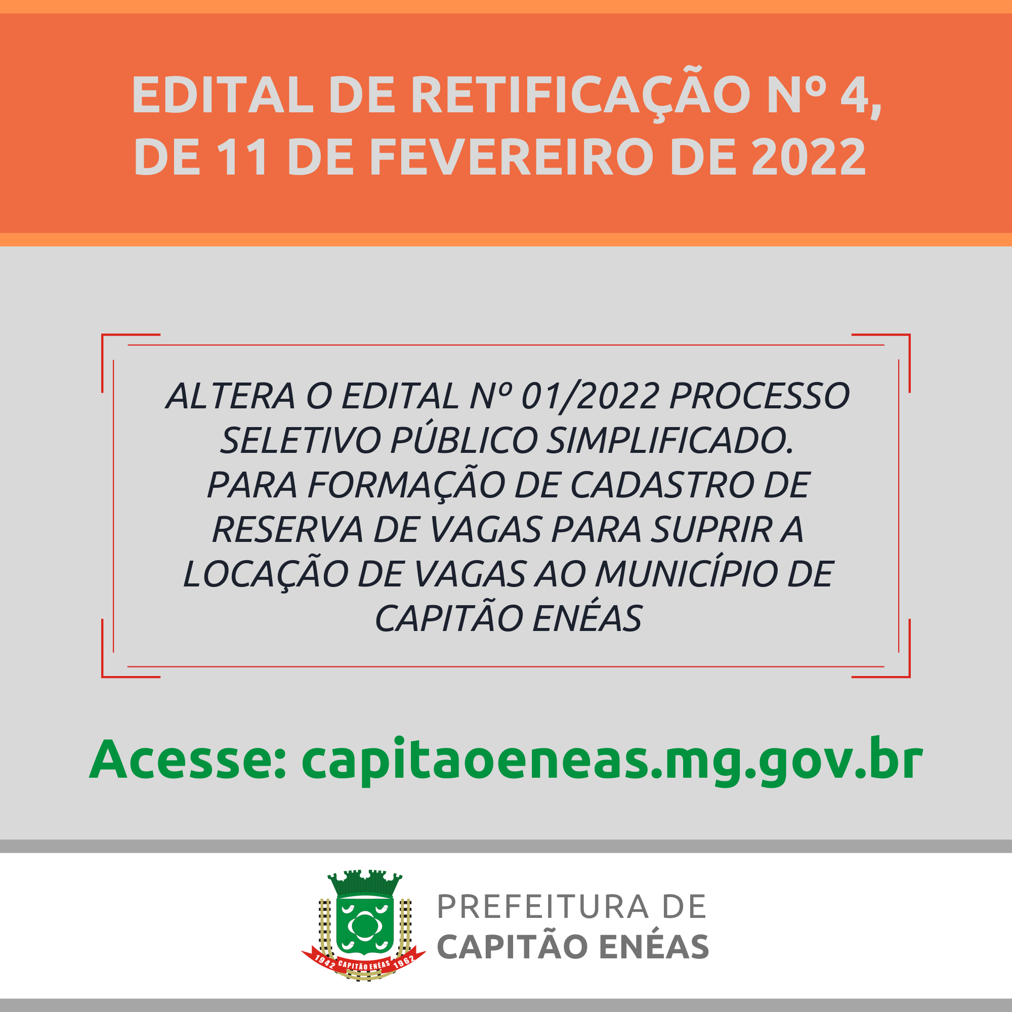 EDITAL DE RETIFICAÇÃO Nº 4, DE 11 DE FEVEREIRO DE 2022