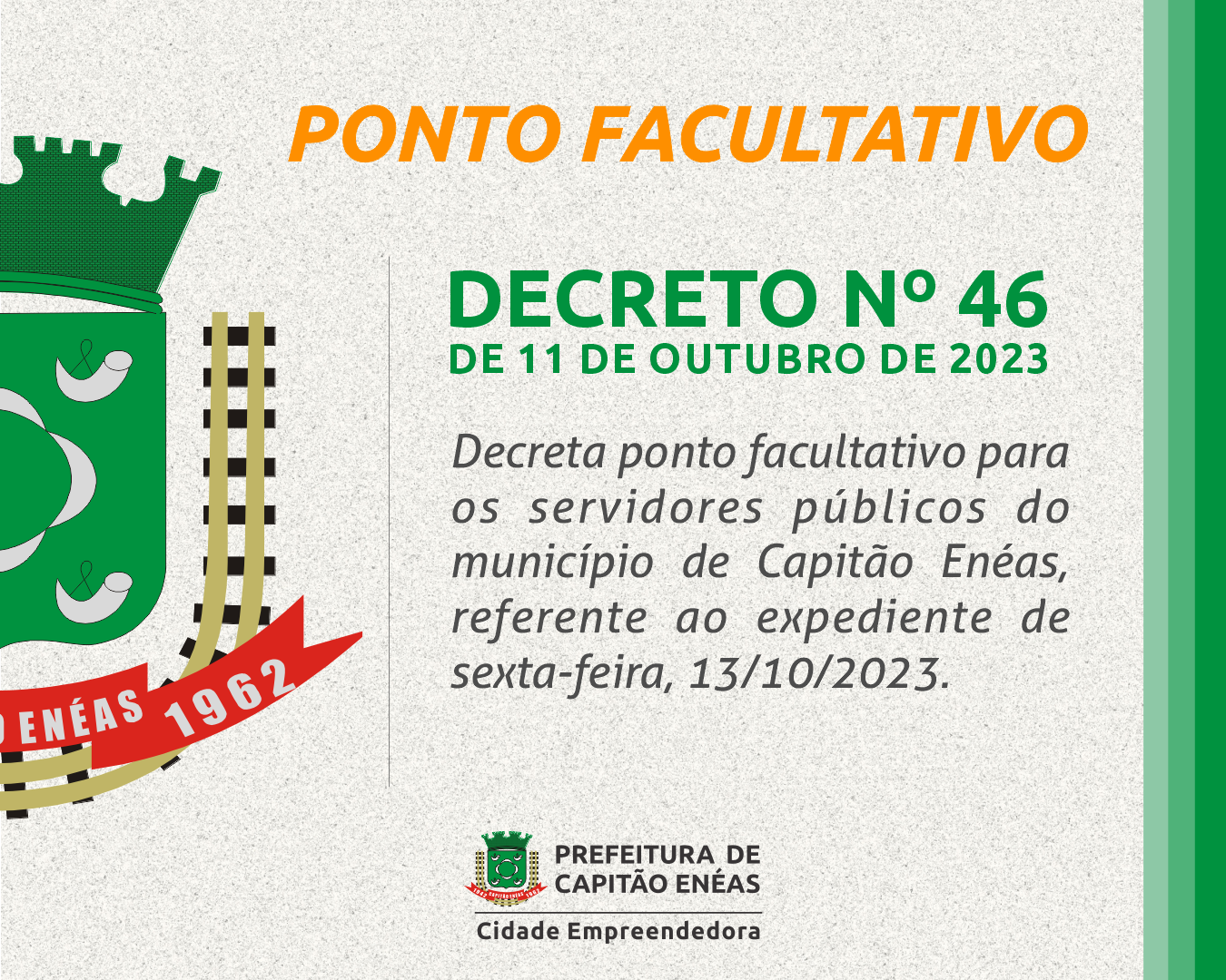 PREFEITURA DECRETA PONTO FACULTATIVO PÓS FERIADO DE NOSSA SENHORA APARECIDA