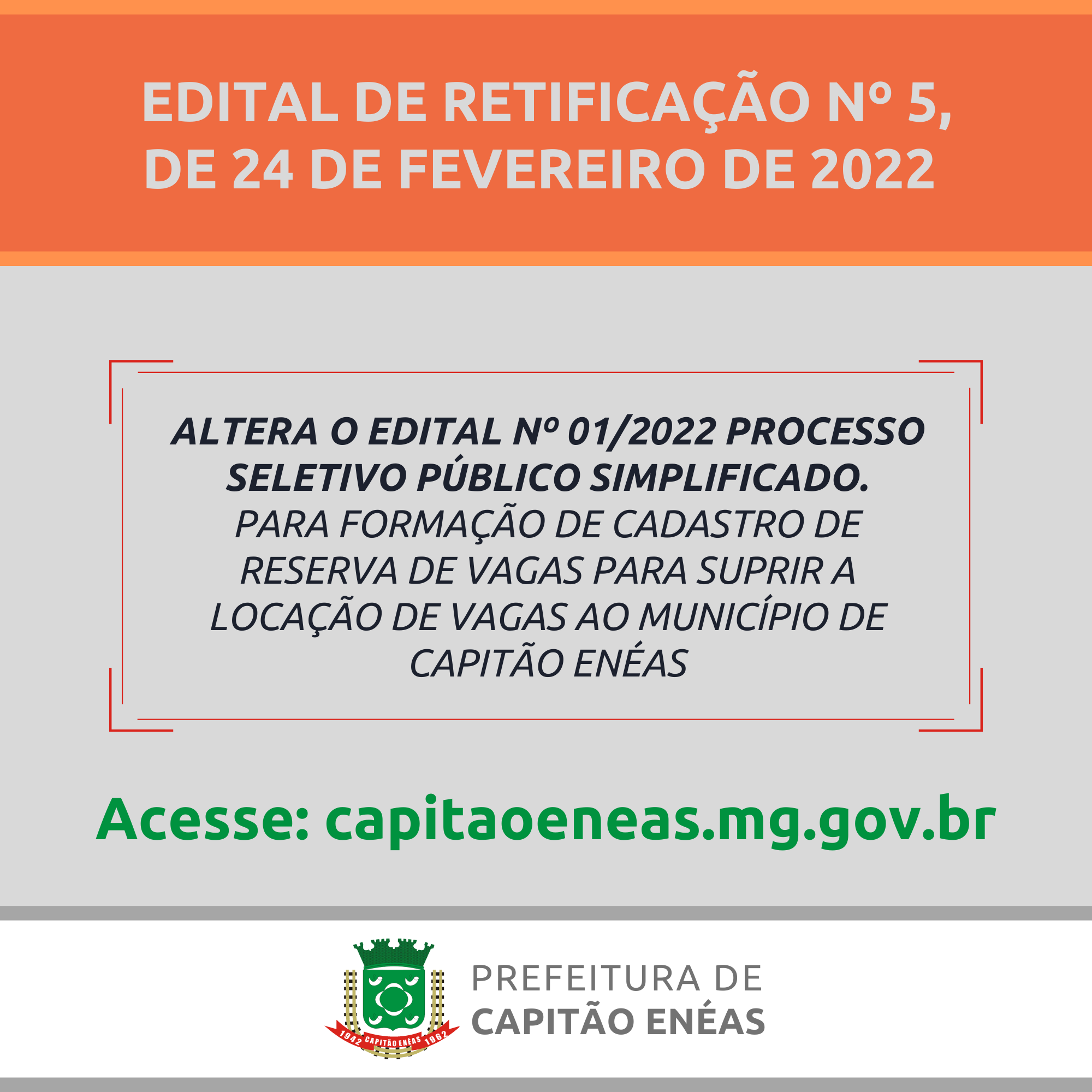 EDITAL DE RETIFICAÇÃO Nº 5, DE 24 DE FEVEREIRO DE 2022