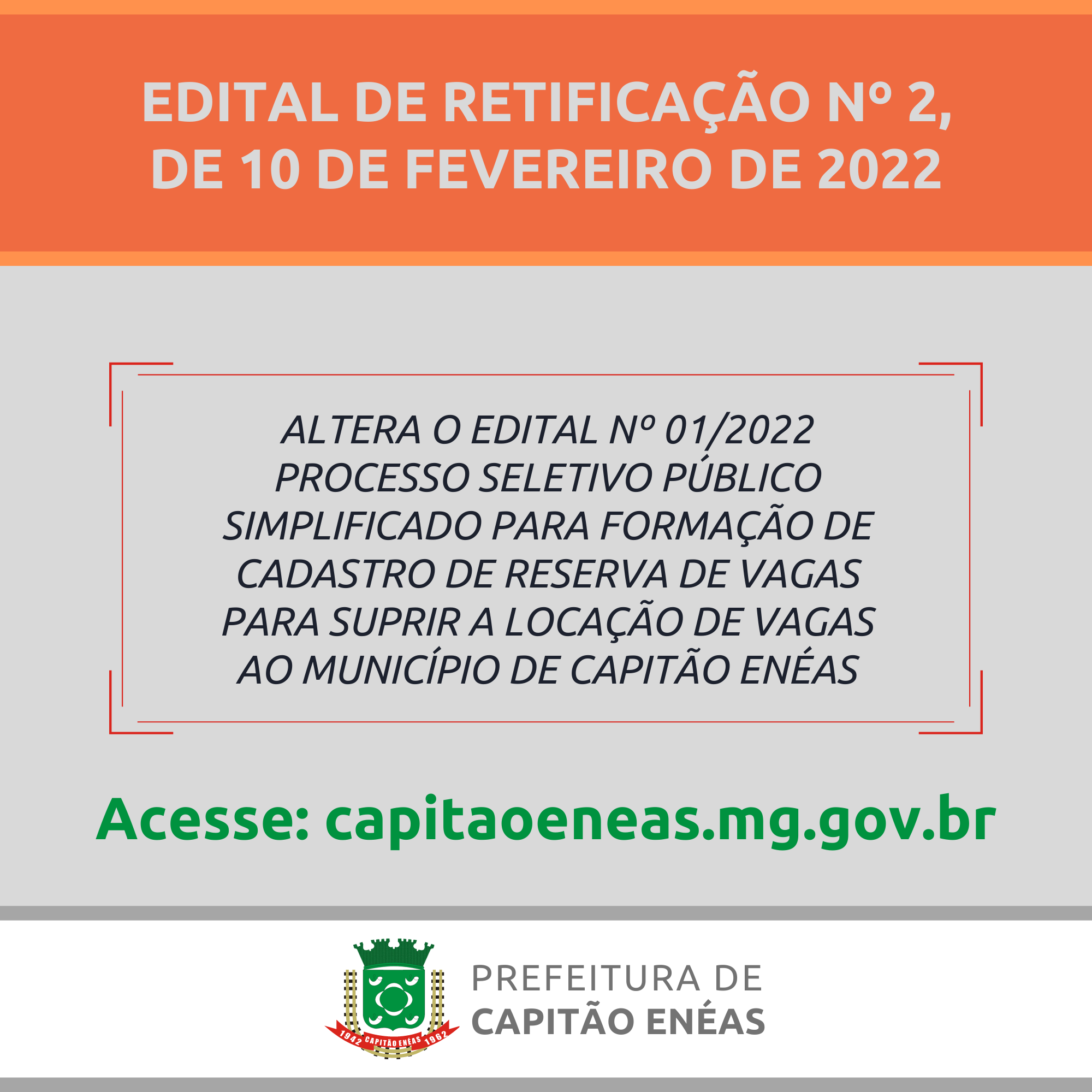 EDITAL DE RETIFICAÇÃO Nº 2, DE 10 DE FEVEREIRO DE 2022
