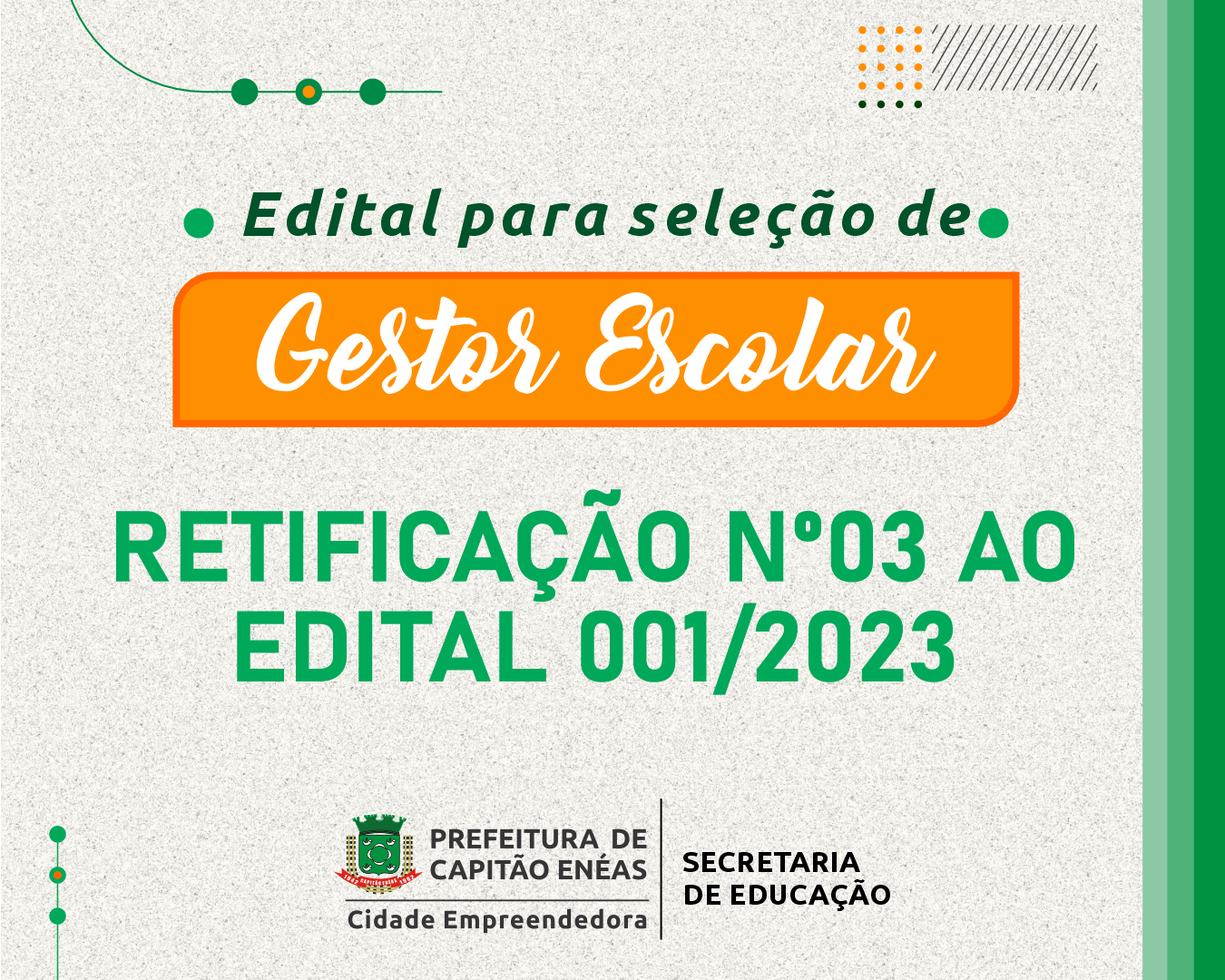 RETIFICAÇÃO Nº03/2023 – EDITAL GESTOR ESCOLAR