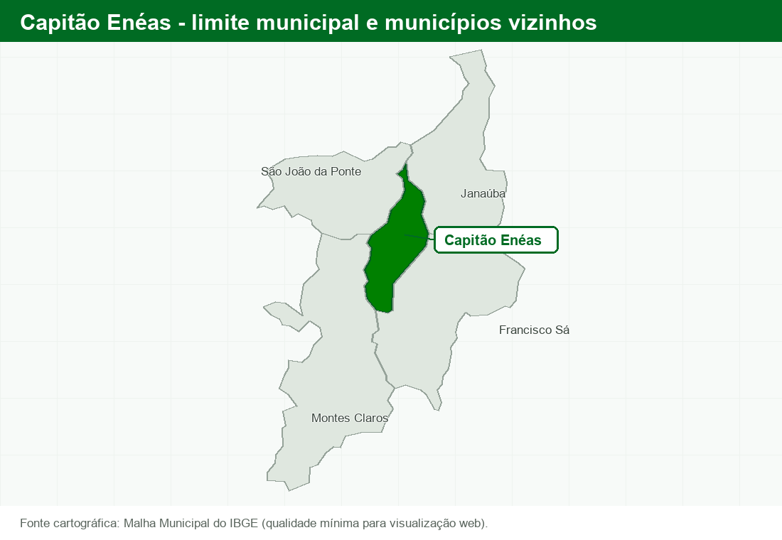 Mapa de limites municipais de Capitão Enéas com municípios vizinhos