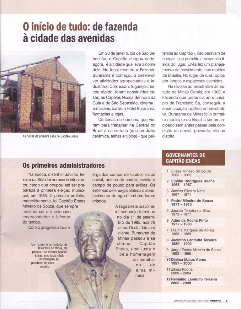 Recorte de jornal sobre o início de Capitão Enéas